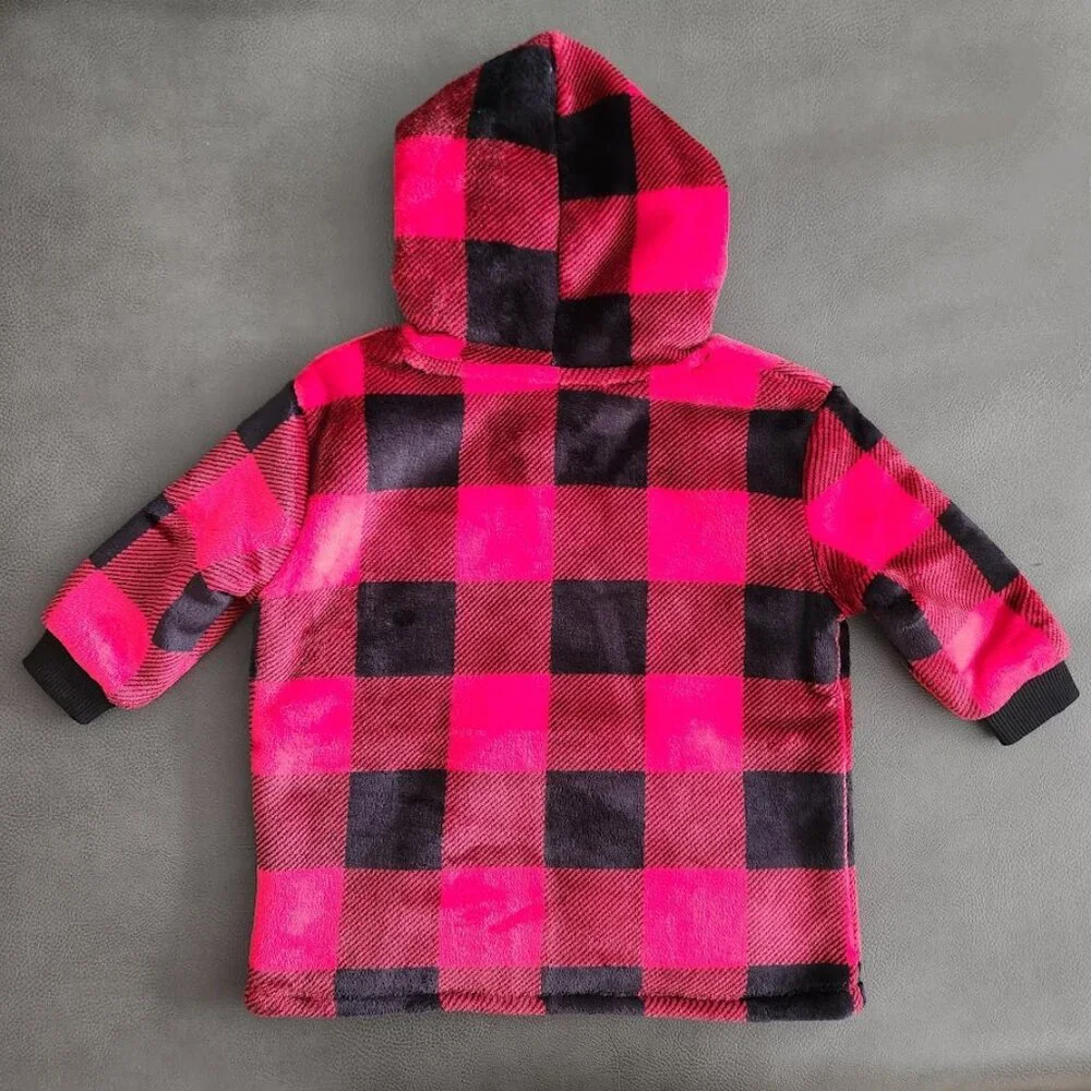 New Size 18M Sherpa Hoodie Sweatshirt sweater plaid 18 months Red Black Toddler